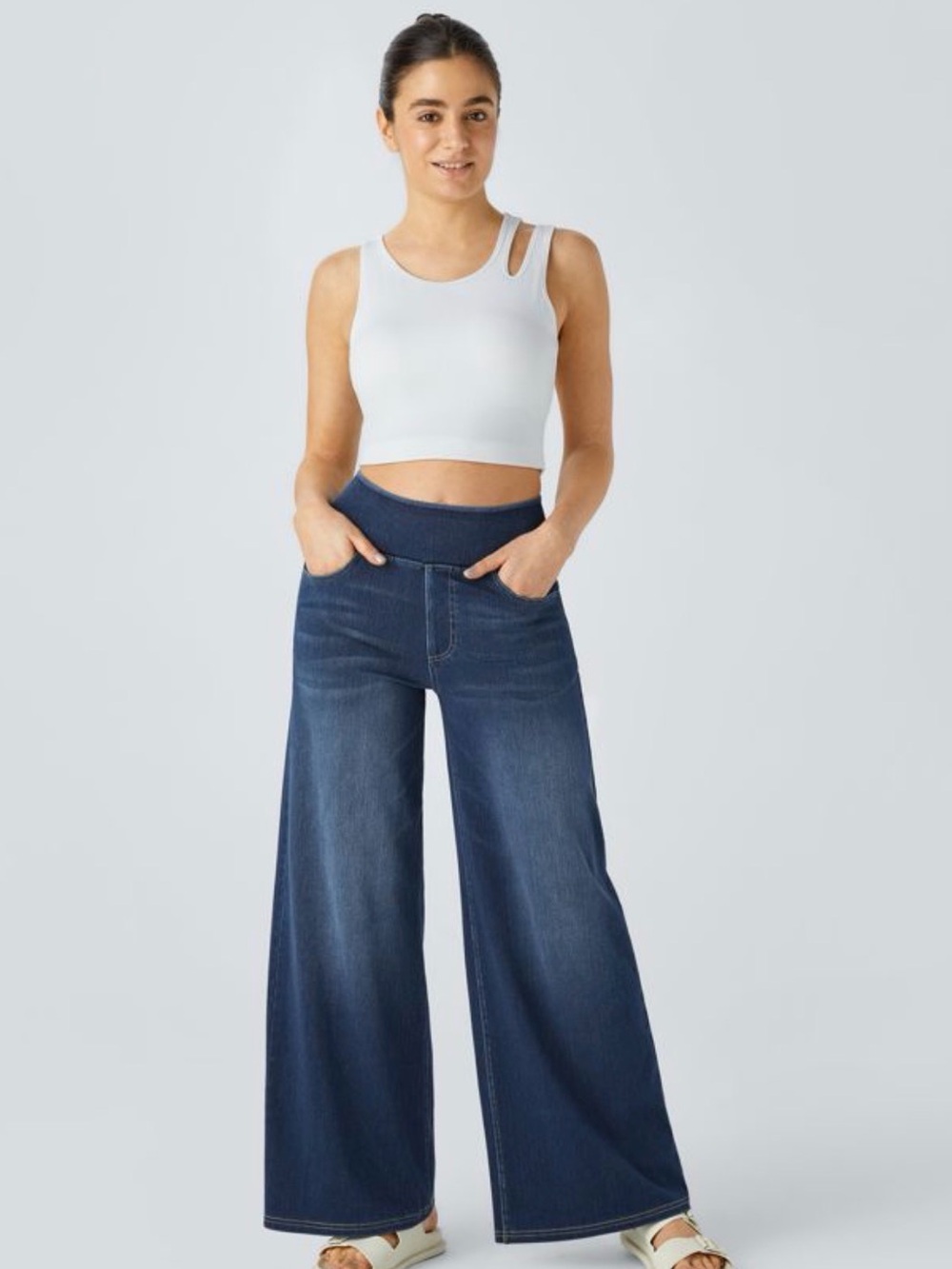 HALARA Dark Blue Wide Leg Flare Jeans M Regular - Picture 6 of 7
